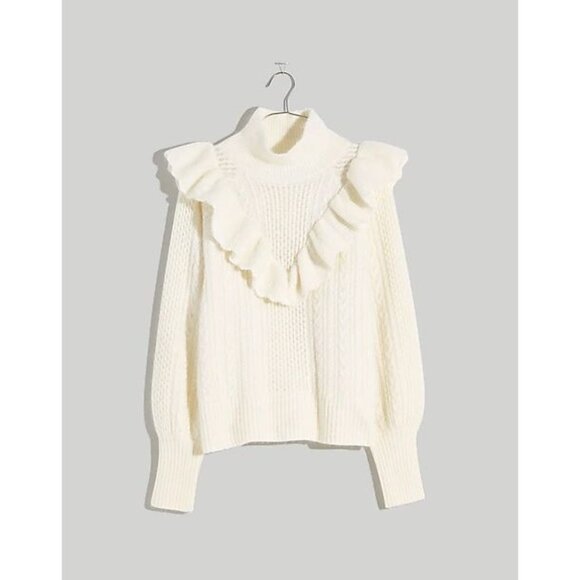 Madewell NWT Cable Winslow Mockneck Sweater Alpaca Blend in Antique Cream Large - Picture 10 of 10